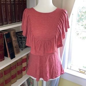 Women’s Red Ruffle Top Short Sleeve Summer Shirt Small